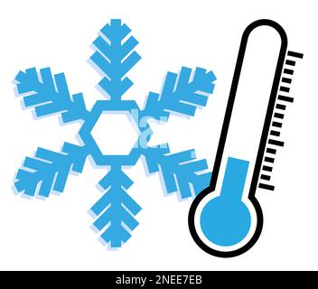 icône ou symbole de températures de congélation hivernales, thermomètre et illustration vectorielle de flocon de neige Banque D'Images