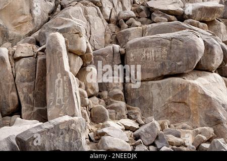 Inscriptions de rochers sur l'île Sehel, Assouan, Égypte, Banque D'Images