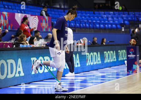 Belgrade, Serbie, le 9 février 2023. Tina Krajisnik, de Serbie, se réchauffe lors du match des femmes de qualification Eurobasket entre la Serbie et la Croatie au Ranko Zeravica Hall de Belgrade, Serbie. 9 février 2023. Crédit : Nikola Krstic/Alay Banque D'Images