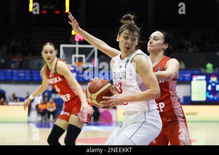 Belgrade, Serbie, le 9 février 2023. Tina Krajisnik de Serbie en action pendant le match des femmes de qualification Eurobasket entre la Serbie et la Croatie au Ranko Zeravica Hall de Belgrade, Serbie. 9 février 2023. Crédit : Nikola Krstic/Alay Banque D'Images