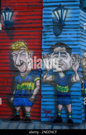 Graffito, Diego Maradona, football, Caminito, quartier de la Boca, Buenos Aires, Argentine Banque D'Images