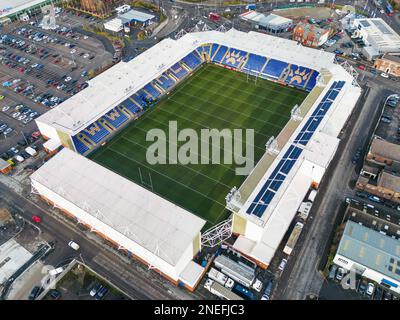 Warrington, Royaume-Uni. 16th févr. 2023. Vue aérienne générale du stade Halliwell Jones, stade des Warrington Wolves en amont du match de la Super League Round 1 de Betfred Warrington Wolves vs Leeds Rhinos au stade Halliwell Jones, Warrington, Royaume-Uni, 16th février 2023 (photo de Craig Thomas/News Images) à Warrington, Royaume-Uni, le 2/16/2023. (Photo de Craig Thomas/News Images/Sipa USA) crédit: SIPA USA/Alay Live News Banque D'Images