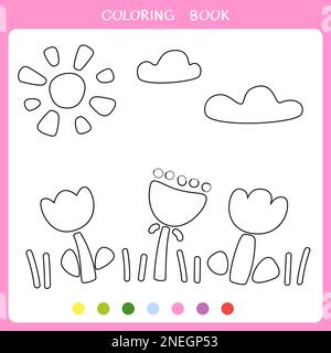 Jeu éducatif simple pour les enfants. Paysage de printemps pour le livre de coloriage Banque D'Images