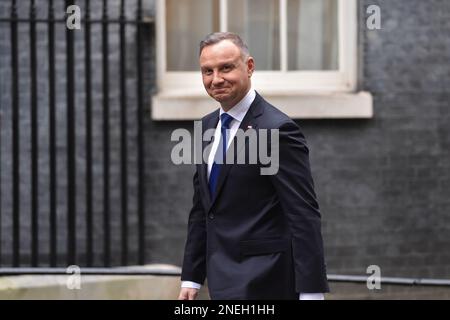 Londres, Angleterre, Royaume-Uni. 16th févr. 2023. Le président de la République de Pologne ANDRZEJ DUDA arrive à Downing Street à Londres. (Credit image: © Thomas Krych/ZUMA Press Wire) USAGE ÉDITORIAL SEULEMENT! Non destiné À un usage commercial ! Banque D'Images