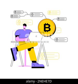 Blockchain architecte technologique isolé dessins animés vecteur illustrations. Blockchain architecte avec travail d'ordinateur portable, investissement d'argent de crypto-monnaie, technologie moderne, dessin animé de vecteur de connexion réseau. Illustration de Vecteur