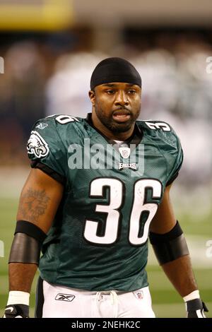 Philadelphia Eagles running back Brian Westbrook (36) runs up the middle in  the NFL football game between the Philadelphia Eagles and Dallas Cowboys at  Cowboys Stadium in Arlington, Texas. Cowboys win the