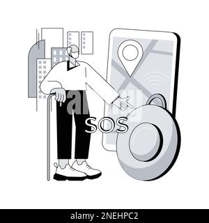 Illustration du vecteur de concept abstrait du bouton d'urgence personnel.Bouton GPS SOS intégré, solution de sécurité personnelle, appareil portable, soin de vos enfants et métaphore abstraite de la vie des aînés. Illustration de Vecteur