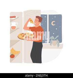 Manger la nuit illustration de vecteur de dessin animé isolé. Les mangeurs secrets violant le régime alimentaire et manger la nuit ensemble, le mode de vie de famille, les mauvaises habitudes alimentaires, problème de nutrition caricature vecteur. Illustration de Vecteur