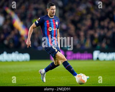 Barcelone, Espagne. 16 février 2023, Robert Lewandowski du FC Barcelone lors du match de la Liga entre le FC Barcelone et Manchester United, a joué au stade Spotify Camp Nou sur 16 février 2023 à Barcelone, en Espagne. (Photo de Sergio Ruiz / PRESSIN) Banque D'Images