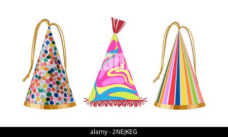 Ensemble de chapeaux de fête d'anniversaire à motif vectoriel isolé. Illustration de Vecteur