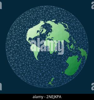 Concept d'entreprise Internet mondial. Projection aérée. Carte verte du monde poly avec arrière-plan réseau. Un monde connecté incroyable pour les infographies ou la prése Illustration de Vecteur