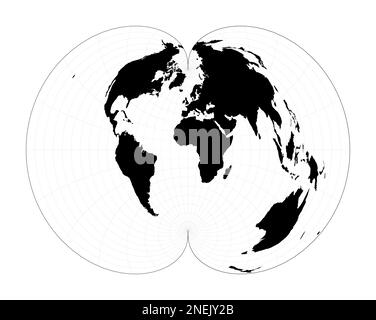 Carte du monde vectorielle. Projection polyconique américaine. Carte géographique du monde simple avec des lignes graticules. Illustration vectorielle. Illustration de Vecteur
