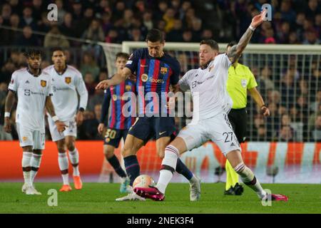 16th février 2023; Nouc Camp, Barcelone, Espagne: UEFA Europa League Play-off, 1st leg, FC Barcelone v Man United à Spotify Camp Nou; Lewandowski et Weghorst Banque D'Images