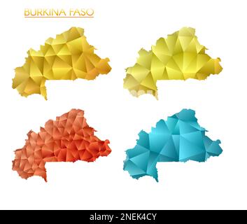 Ensemble de cartes polygonales vectorielles du Burkina Faso. Carte dégradée lumineuse du pays dans le style poly bas. Illustration de Vecteur