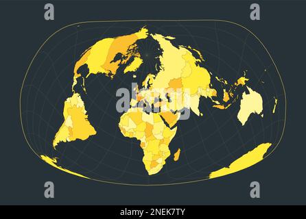 Carte du monde. Projection de Jacques Bertin en 1953. Illustration futuriste pour votre infographie. Couleurs de campagne jaune vif. Illustration de vecteur de charme Illustration de Vecteur