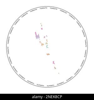 Logo rond Vanuatu. Forme de style numérique de Vanuatu en cercle pointillé avec le nom du pays. Icône Tech du pays avec des points dégradés. Illustration de Vecteur