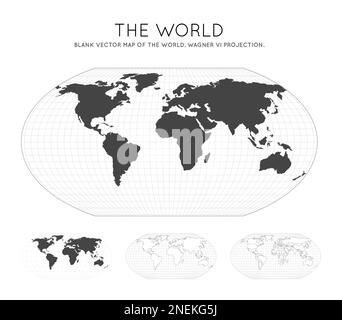 Carte du monde. Wagner VI projection. Globe avec lignes de latitude et de longitude. Carte du monde sur des méridiens et parallèles en arrière-plan. Illustration vectorielle. Illustration de Vecteur