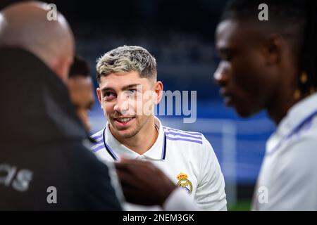 Madrid, Madrid, Espagne. 15th févr. 2023. Federico Valverde (Real Madrid) avant le match de football entre.Real Madrid et Elche.valide pour le match 21 de la ligue espagnole de première division 'la Liga' célébrée à Madrid, Espagne au stade Bernabeu le mercredi 15 février 2023 (Credit image: © Alberto Gardin/ZUMA Press Wire) USAGE ÉDITORIAL SEULEMENT! Non destiné À un usage commercial ! Banque D'Images