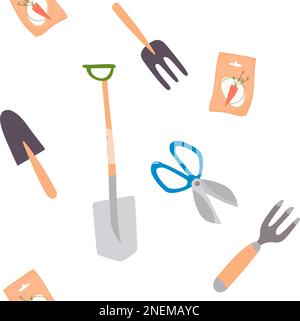 Motif sans couture pour outils de jardin. Illustration vectorielle des éléments de jardinage d'été Illustration de Vecteur