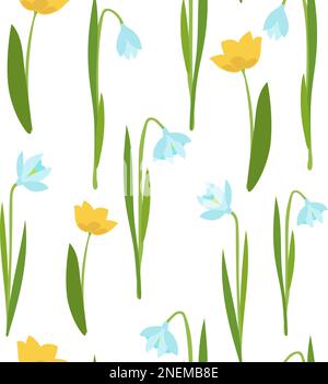 Fleurs de printemps, tulipes jaunes et gouttes de neige. motif sans couture Illustration de Vecteur