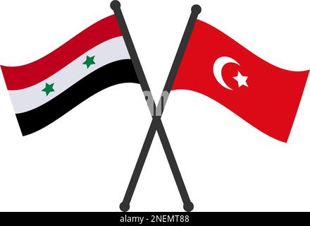 Drapeau de la Turquie et drapeau de la Syrie. Deux drapeaux de table signifient des relations diplomatiques entre la Syrie et la Turquie. Pays voisins de la Syrie et de la Turquie nat Illustration de Vecteur