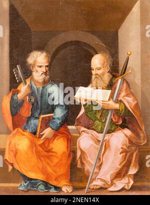 VALENCE, ESPAGNE - le 14 FÉVRIER 2022 : la peinture des Apôtres Saint Pierre et Paul dans l'église Iglesia San Juan del Hospital Banque D'Images