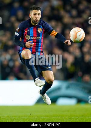Barcelone, Espagne. 16 février 2023, Jordi Alba du FC Barcelone lors du match de la Liga entre le FC Barcelone et Manchester United, a joué au stade Spotify Camp Nou sur 16 février 2023 à Barcelone, en Espagne. (Photo de Sergio Ruiz / PRESSIN) Banque D'Images