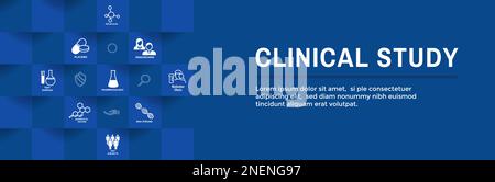 Jeu d'icônes d'étude clinique et bandeaux d'en-tête Web Illustration de Vecteur
