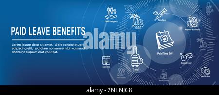 Prestations de congé familial payé - prestations de la FTP - congés de maladie, congés payés, prestations de vacances, décès dans la famille, congé de maternité, congé de paternité et autres PT Illustration de Vecteur