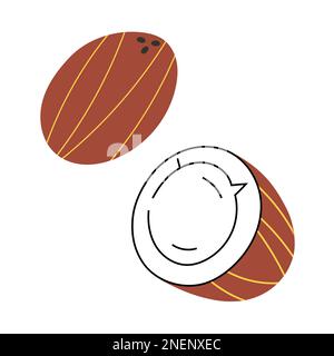 Illustration de cococotier, noix tropicale entière, noix de coco coupée en deux, illustration vectorielle isolée Illustration de Vecteur