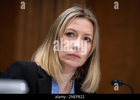 Washington, Vereinigte Staaten. 16th févr. 2023. Anna Mikulska, Fellow en études énergétiques Baker Institute for public Policy, Rice University, comparaît devant un comité sénatorial de l'énergie et des ressources naturelles pour examiner l'impact de la guerre de la Fédération de Russie en Ukraine sur la sécurité énergétique européenne et mondiale un an après l'invasion, Dans l'édifice Dirksen du bureau du Sénat à Washington, DC, jeudi, 16 février 2023. Credit: Rod Lamkey/CNP/dpa/Alay Live News Banque D'Images