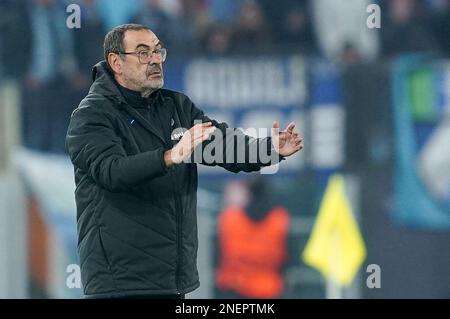 Rome, Italie. 16th févr. 2023. Maurizio Sarri de SS Lazio gestes pendant le match de la Ligue des conférences de l'UEFA entre SS Lazio et CFR Cluj au Stadio Olimpico, Rome, Italie, le 16 février 2023. Credit: Giuseppe Maffia/Alay Live News Banque D'Images