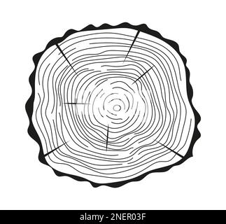 Le tronc de l'arbre coupe le vecteur dans une esquisse dessinée à la main. Écorce d'arbre avec fissures, pin scié circulaire. Anneaux en bois. Tranches de chêne, symbole de bois. Illustration de Vecteur