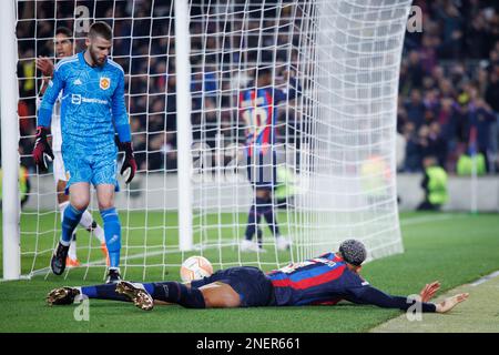 Barcelone, Espagne. 16th févr. 2023. Araujo UEFA Europa League match entre le FC Barcelone et Manchester United au stade Spotify Camp Nou à Barcelone, en Espagne. Crédit: Christian Bertrand/Alay Live News Banque D'Images