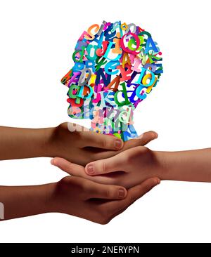 Lecture communautaire et concept de langue ou apprentissage de la lecture et de la thérapie de la parole compréhension ou des mots parlés et spectre autiste ou dyslexie Banque D'Images