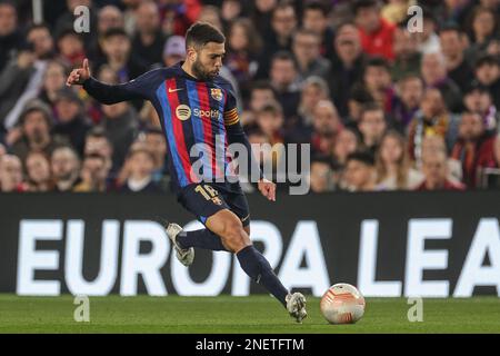 Jordi Alba #18 de Barcelone lors de l'UEFA Europa League Knockout Round Play offs Barcelone vs Manchester United à Spotify Camp Nou, Barcelone, Espagne, 16th février 2023 (photo de Mark Cosgrove/News Images) Banque D'Images