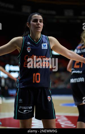 Leticia Romero de Valence Panier en action pendant la Liga Femenina Endesa J21 au Fuente de San Luis Sport Hall (Valencia, J21 Liga Femenina Endesa). Banque D'Images