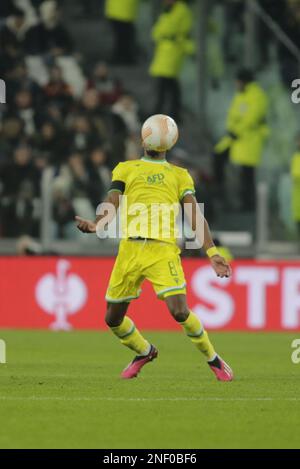 Turin, Italie. 16th févr. 2023. Samuel Moutoussamy du FC Nantes lors de l'UEFA Europa League, match de football entre le FC Juventus et le FC Nantes le 16 février 2023 au stade Allianz, Turin, Italie. Photo Ndrerim Kacili crédit: Agence de photo indépendante/Alamy Live News Banque D'Images