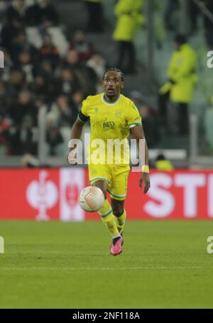 Samuel Moutoussamy du FC Nantes lors de l'UEFA Europa League, match de football entre le FC Juventus et le FC Nantes le 16 février 2023 au stade Allianz, Turin, Italie. Photo Ndrerim Kaceli Banque D'Images