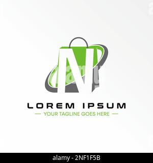 Sac à provisions et lettre N avec snoosh sans serif police image graphique icône logo design abstrait concept vecteur symbole de stock lié à la vente ou initiale Illustration de Vecteur