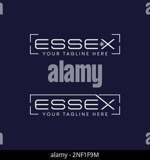 Lettre ou mot POLICE ESSEX avec ligne carrée, croissant et ellipse image graphique icône logo design abstrait concept vecteur mot-symbole ou initial Illustration de Vecteur