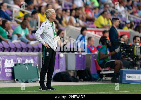 Orlando, États-Unis. 16th févr. 2023. Orlando, Etats-Unis, 16 février 2023: Entraîneur-chef brésilien Pia Sundhage pendant le match She croit coupe entre le Brésil et le Japon au stade Exploria à Orlando, FL (Andrea Vilchez/SPP) Credit: SPP Sport Press photo. /Alamy Live News Banque D'Images