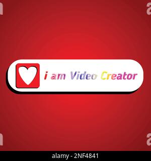 Une illustration vectorielle Je suis vidéo créateur signe icône avec la forme de coeur isolé sur fond rouge. Rouleaux créatifs, icône de signe vidéo pour modèles Illustration de Vecteur