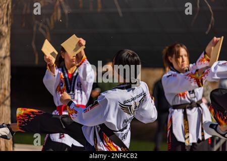 Oklahoma, 21 2023 JANVIER - vue ensoleillée du Kung Fu performanec coréen au festival du nouvel an lunaire Banque D'Images