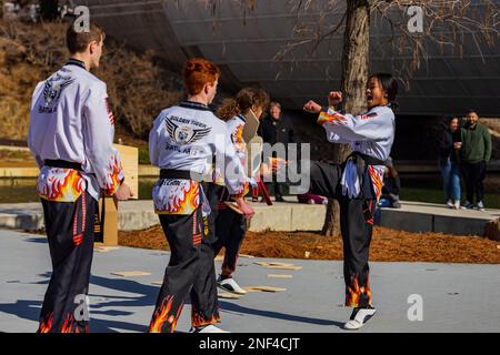 Oklahoma, 21 2023 JANVIER - vue ensoleillée du Kung Fu performanec coréen au festival du nouvel an lunaire Banque D'Images