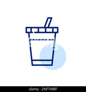 Tasse jetable pour thé froid, café ou limonade avec paille. Icône de ligne de contour pixel Perfect, modifiable Illustration de Vecteur
