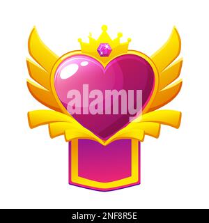 Badges de jeu cœur violet avec ailes et couronne Illustration de Vecteur