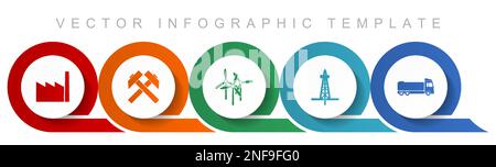 Ensemble d'icônes de l'industrie et de la technologie, icônes diverses telles que l'usine, l'exploitation minière, l'énergie éolienne, l'huile et le camion pour la conception de sites Web et les applications mobiles, plat Illustration de Vecteur
