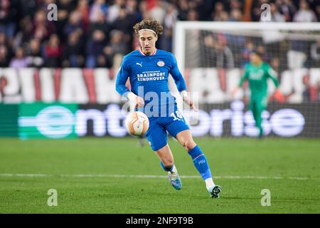 Séville, Espagne - 16 février 2023, Fabio Silva du PSV Eindhoven lors de l'UEFA Europa League, Play-off, match de football à 1st jambes entre Sevilla FC et PSV Eindhoven sur 16 février 2023 à l'Estadio Ramon Sanchez Pizjuan à Séville, Espagne - photo: Joaquin Corchero / SpainDPPI / DPPI/LiveMedia Banque D'Images