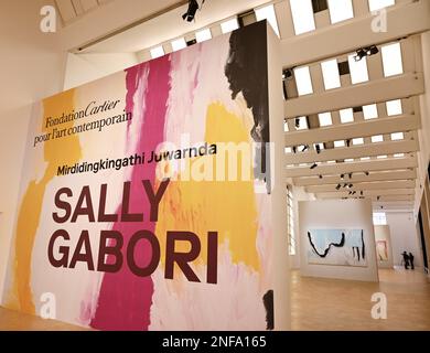 Milan, Italie. 17th févr. 2023. Milan, Italie Triennale Mirdidingkingathi Juwarnda Sally Gabori exposition personnelle de l'artiste aborigène avec la participation d'Amanda Gabori Dibirdibi, Tori Juwarnda Wilson, Hervé Chandés Directeur général Fondation Cartier, Stefano Boeri Président de la triennale, Margaret Twomey AM ambassadeur Australie pour l'Italie, Saint-Marin, Albanie, ambassadeur désigné Libye dans la photo: Lieu exposition avec des œuvres crédit: Agence de photo indépendante/Alamy Live News Banque D'Images